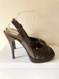 RUSSELL & BROMLEY BROWN SATIN PLATFORM SOLE HIGH HEEL SANDALS  SIZE 7/40