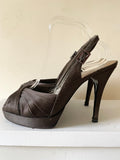 RUSSELL & BROMLEY BROWN SATIN PLATFORM SOLE HIGH HEEL SANDALS  SIZE 7/40