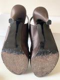 RUSSELL & BROMLEY BROWN SATIN PLATFORM SOLE HIGH HEEL SANDALS  SIZE 7/40