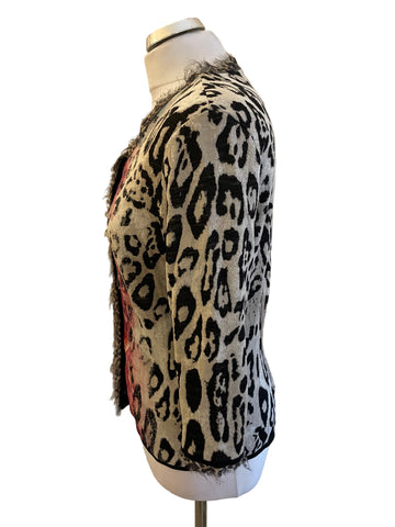 MARCCAIN 100% VIRGIN WOOL MULTICOLOURED LEOPARD PRINT CARDIGAN SIZE N5 UK 14/16