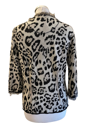 MARCCAIN 100% VIRGIN WOOL MULTICOLOURED LEOPARD PRINT CARDIGAN SIZE N5 UK 14/16