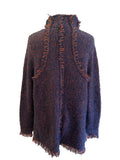 MARC AUREL NAVY BLUE & RUST FRINGED EDGE TO EDGE CARDIGAN SIZE 40 UK 14