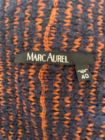 MARC AUREL NAVY BLUE & RUST FRINGED EDGE TO EDGE CARDIGAN SIZE 40 UK 14