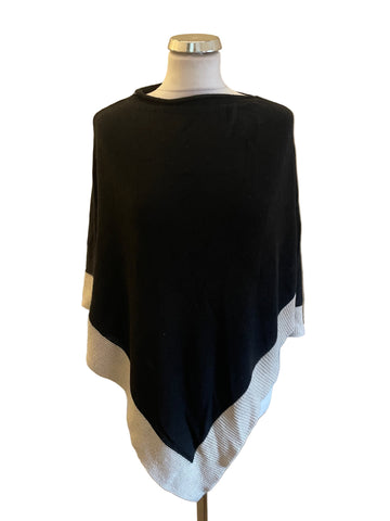 JIGSAW BLACK KNIT & CREAM EDGED PONCHO ONE SIZE