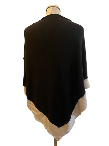 JIGSAW BLACK KNIT & CREAM EDGED PONCHO ONE SIZE