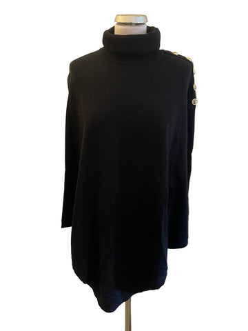 HOLLAND COOPER BLACK POLO NECK BUTTON TRIM PONCHO ONE SIZE