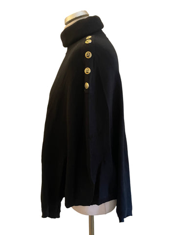 HOLLAND COOPER BLACK POLO NECK BUTTON TRIM PONCHO ONE SIZE