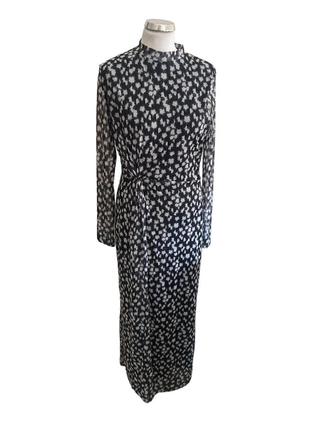MINT VELVET BLACK & WHITE MESH PRINT LONG SLEEVE MAXI DRESS SIZE L