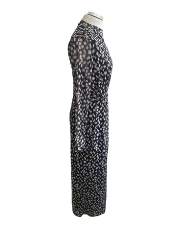 MINT VELVET BLACK & WHITE MESH PRINT LONG SLEEVE MAXI DRESS SIZE L