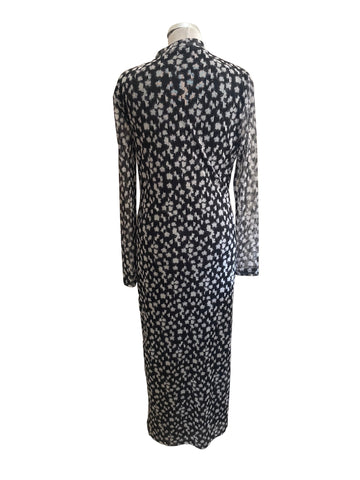 MINT VELVET BLACK & WHITE MESH PRINT LONG SLEEVE MAXI DRESS SIZE L