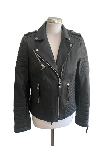 BODA SKINS DESIGNED BY N.S ALEXANDER BLACK LEATHER BIKER JACKET SIZE 10