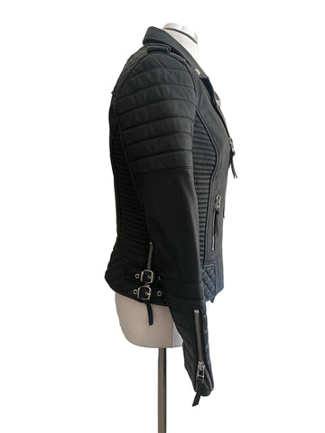 BODA SKINS DESIGNED BY N.S ALEXANDER BLACK LEATHER BIKER JACKET SIZE 10