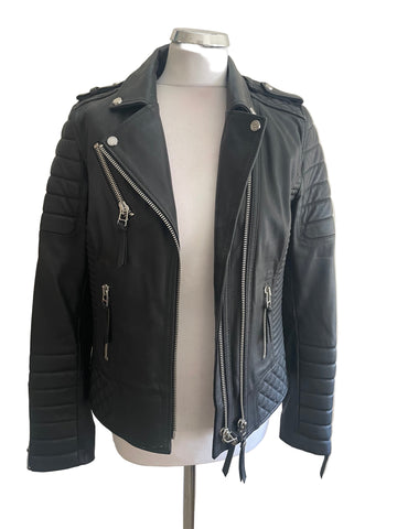 BODA SKINS DESIGNED BY N.S ALEXANDER BLACK LEATHER BIKER JACKET SIZE 10