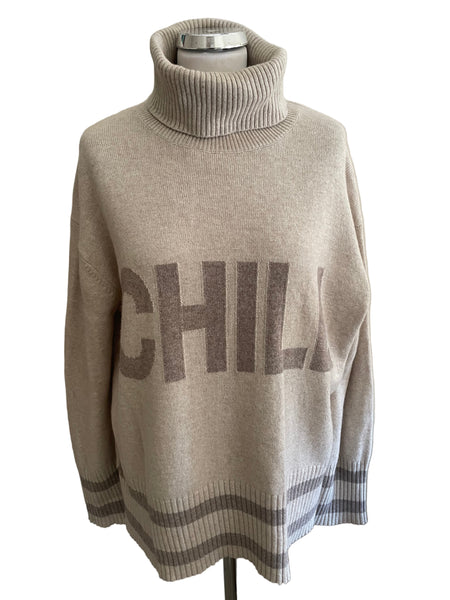 OUI BEIGE CHILL ROLL NECK LONG SLEEVE JUMPER SIZE 12
