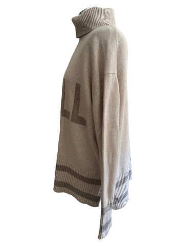 OUI BEIGE CHILL ROLL NECK LONG SLEEVE JUMPER SIZE 12