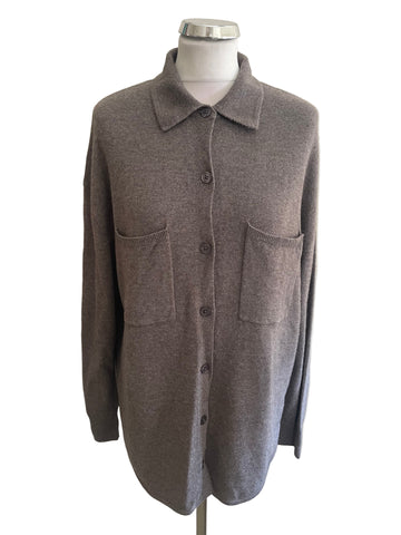 THE WHITE COMPANY BROWN WOOL BLEND COLLARED CARDIGAN  SIZE M