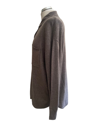 THE WHITE COMPANY BROWN WOOL BLEND COLLARED CARDIGAN  SIZE M