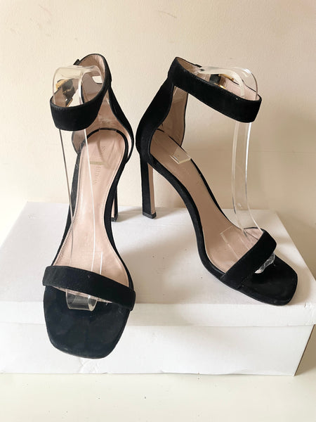 STUART WEITZMAN BLACK SUEDE ANKLE STRAP HIGH HEEL SANDALS SIZE 5.5/38.5