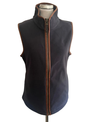 HOLLAND COOPER NAVY BLUE WITH TAN FAUX LEATHER TRIM GILLET  SIZE L