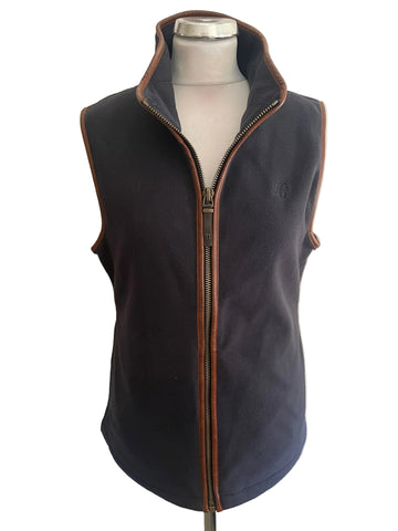 HOLLAND COOPER NAVY BLUE WITH TAN FAUX LEATHER TRIM GILLET  SIZE L