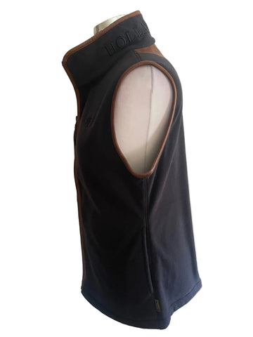 HOLLAND COOPER NAVY BLUE WITH TAN FAUX LEATHER TRIM GILLET  SIZE L