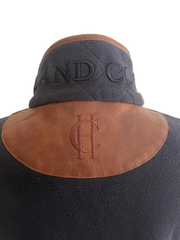 HOLLAND COOPER NAVY BLUE WITH TAN FAUX LEATHER TRIM GILLET  SIZE L