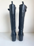 CLARKS BLACK LEATHER HEELED KNEE LENGTH BOOTS SIZE 8/42