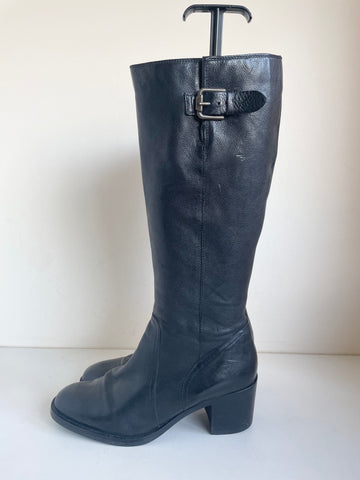 CLARKS BLACK LEATHER HEELED KNEE LENGTH BOOTS SIZE 8/42