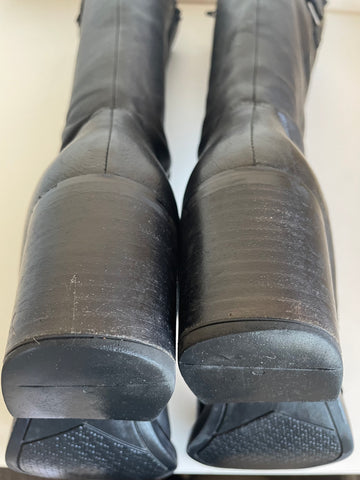 CLARKS BLACK LEATHER HEELED KNEE LENGTH BOOTS SIZE 8/42