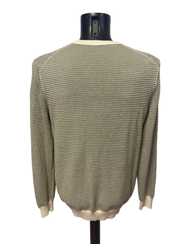 HUGO BOSS CREAM & DARK GREEN WEAVE COTTON JUMPER  SIZE L