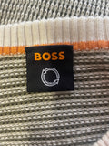 HUGO BOSS CREAM & DARK GREEN WEAVE COTTON JUMPER  SIZE L