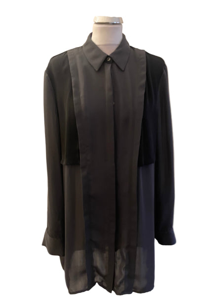 MINT VELVET DARK GREEN & BLACK TRIM LONG BUTTON UP SHIRT SIZE 16