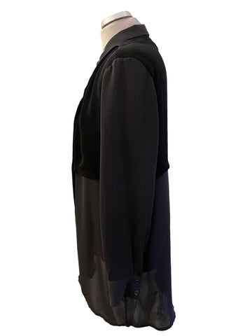 MINT VELVET DARK GREEN & BLACK TRIM LONG BUTTON UP SHIRT SIZE 16