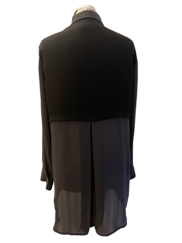 MINT VELVET DARK GREEN & BLACK TRIM LONG BUTTON UP SHIRT SIZE 16