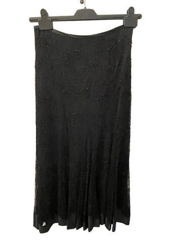 JAEGER BLACK LACE & BEADED SILK LINED FLARED SKIRT SIZE 12