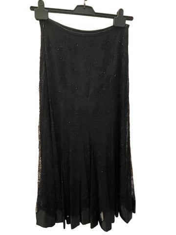 JAEGER BLACK LACE & BEADED SILK LINED FLARED SKIRT SIZE 12