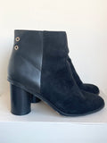 OASIS BLACK SUEDE & FAUX LEATHER ROUND HEEL ANKLE BOOTS SIZE 5/38