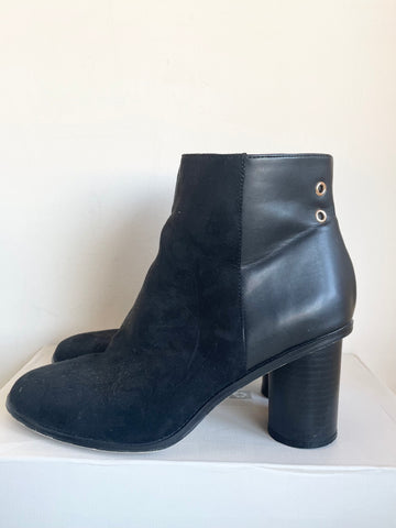 OASIS BLACK SUEDE & FAUX LEATHER ROUND HEEL ANKLE BOOTS SIZE 5/38