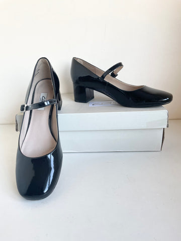 CLARKS CHINABERRY POP BLACK PATENT MARY JANE HEELS  SIZE 7/40 FIT D