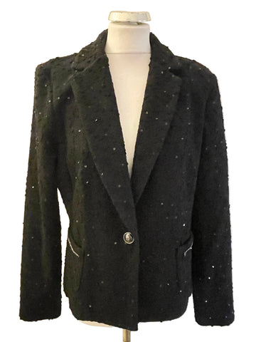 JOSEPH RIBKOFF BLACK SEQUIN TRIMMED BOUCLE JACKET SIZE 14