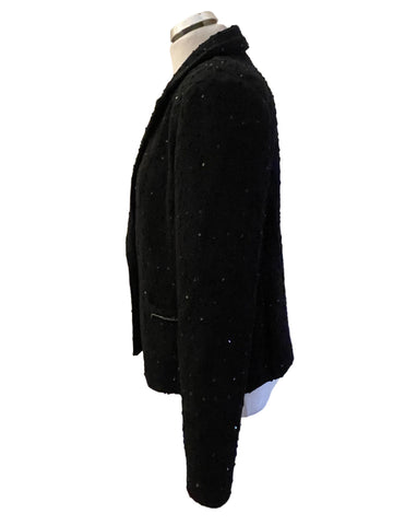JOSEPH RIBKOFF BLACK SEQUIN TRIMMED BOUCLE JACKET SIZE 14