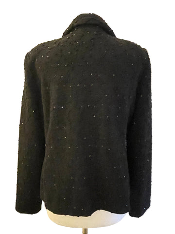 JOSEPH RIBKOFF BLACK SEQUIN TRIMMED BOUCLE JACKET SIZE 14