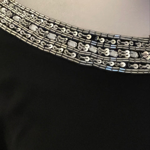 MASCARA BLACK WITH SILVER BEADED & SEQUIN TRIM SPECIAL OCCASION DRESS SIZE 10