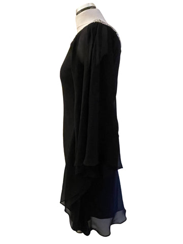 MASCARA BLACK WITH SILVER BEADED & SEQUIN TRIM SPECIAL OCCASION DRESS SIZE 10