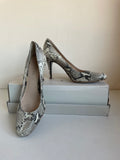 JONES THE BOOTMAKER CREAM,GREY & BLACK SNAKESKIN PRINT LEATHER HEELS SIZE 5/38