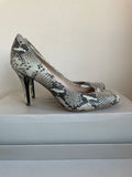 JONES THE BOOTMAKER CREAM,GREY & BLACK SNAKESKIN PRINT LEATHER HEELS SIZE 5/38