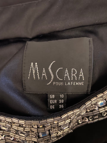 MASCARA BLACK WITH SILVER BEADED & SEQUIN TRIM SPECIAL OCCASION DRESS SIZE 10