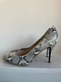 JONES THE BOOTMAKER CREAM,GREY & BLACK SNAKESKIN PRINT LEATHER HEELS SIZE 5/38