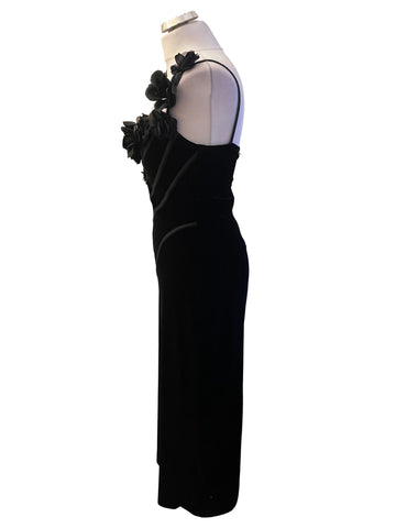 TADASHI BLACK VELVET LONG EVENING PENCIL DRESS  SIZE M