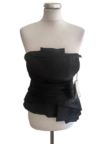 BRAND NEW  FRANK USHER DUSK BLACK SATIN STRAPLESS BUSTIER TOP WITH ADDITIONAL STRAPS SIZE 14